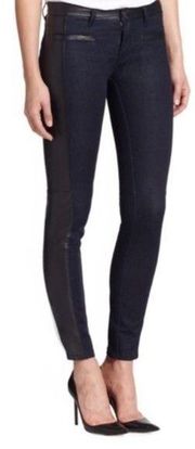 Tory Burch Harlow Leather-Trimmed Biker Jeans