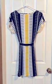 NWOT-Nautica  Navy Blue, Yellow and White Silky Dress and Slip