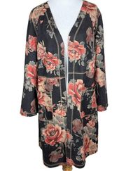 Solitaire Anthropologie Duster Jacket Womens‎ Medium Gray Floral Faux Suede Open