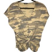 Lucky Brand V Neck Camo Twist Front Short Sleeve Top Size Small
