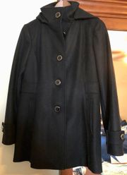 Black Hooded Wool Jacket Peacoat 
