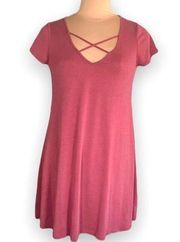 Socialite Dress Cross-Chest V-neck Short Sleeve Pink A-line Comfortable Casual