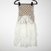 Majorelle Heidi Sheer Mesh Chiffon Polka Dot Print Ruffle Midi Skirt White XXS