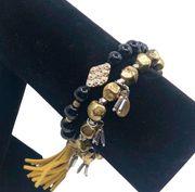 The Express Jewelry Black & Gold Tassel Bracelets