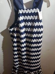 TRINA Turk size small sleeveless dress blue and white horizontal print crocheted