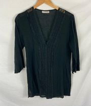 La Blanca Crochet Trip Swim Coverup Dress Black Size S/M