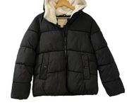 New Madden Girl Sherpa Hooded Puffer Jacket Women's Size Small Black Full Zip