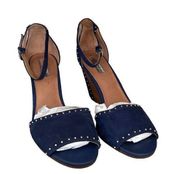 Halogen Womens Wedge Sandals Studded Leather Suede Ankle Strap Blue Size 9M
