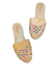 NWOT Anthropologie Latigo Leather Multicolor Hibiscus Mule Slide Size 9M