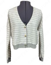 Sweater Gray Striped Cropped Knit Cardigan Coastal Academia Preppy