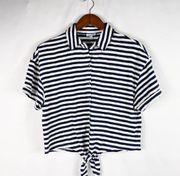 SPLENDID Navy/White Tie Front Blouse NWT in Small