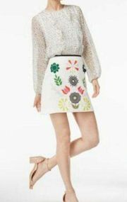 "CYNTHIA ROWLEY" IVORY FLORAL PRINT A LINE CASUAL TEXTURED SKIRT SIZE: 0 NWT