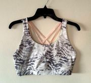 Fabletics  Strappy Scoop Neck Sports Bra White Silver Tiger Pink Women’s Large