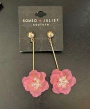 New Romeo & Juliet Pink Gold and clear Flower drop earrings Gold Stud