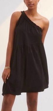 Anthropologie Ruffled One Shoulder Mini Dress Asymmetrical Black Sz Medium
