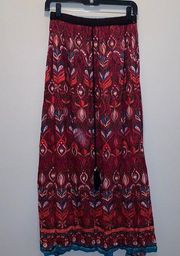 Angie Red and Blue Abstract Print Maxi Skirt