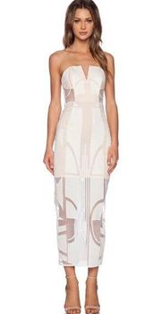 Shona Joy Seidler White Lace Mesh Bustier Bodycon Midi Dress Nude Lining