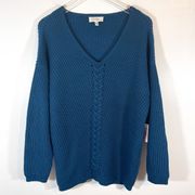 NWT Jessica Simpson Oversized V Neck Knit Long Sleeve Blue Pullover Sweater Sz M