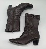 Antonio Melani Heel Boots Square Toe Stacked 8 1/2 Brown Buckle