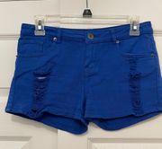 Bright blue distressed shorts 