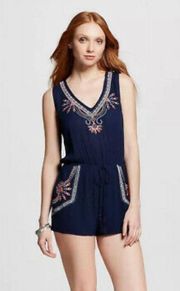 Blue Embroidered Romper