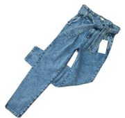 NWT Sezane Austin in Bleached Blue Belted Tapered Jeans 34 / US 2