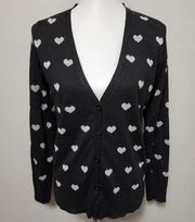 POL black heart vneck cotton cardigan size medium