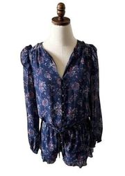 Joie Cherita Romper Women's XS Silk Long Sleeve Floral Print Ruffle‎ Jumper