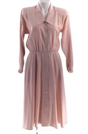 Vintage Liz Claiborne 100% Silk Pink Button Down Long Sleeve Shirt Dress