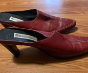 Leather Slip On Heels Mules Cavalier Womens Size 7.5N Red Shoes