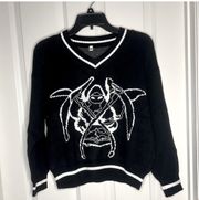 Reaper Graphic V-Neck Sweater Size M Black