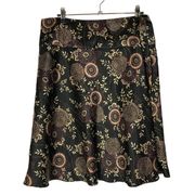 Vintage Star City Black Floral Satin A-Line Skirt 12