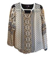 Hale Bob Size XS Multicolor Damask Bohemian Spilt Neck Long Sleeve Blouse Top