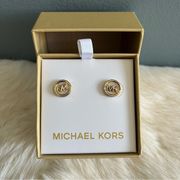 Michael Kors Logo Steel Goldtone Astor Stud Disk Earrings