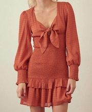 NEW! Storia Cinch orange long sleeve ruffle bodycon mini dress size Medium