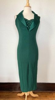 Vintage 90's Betsy & Adam Union Made Green Midi Embellished Formal Dress