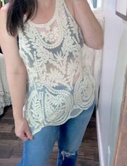 Bobbie Brooks ivory color lace boho top size XLarge