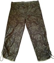 Lucky Brand Olive Green Floral Semi Opaque Mesh Drawstring Bathing Suit Pants