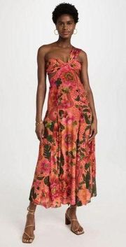 Blooming Garden Floral Print Orange Maxi Dress Size XS