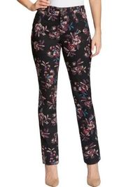 Bandolino Amy Black Pink Purple Multi Floral High Rise Slim Fit Jean Size 10 NEW