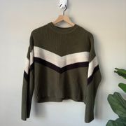 Chevron Crew Neck Long Sleeve Sweater Multicolor Tight Knit Winter EUC