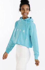 Zyia Active NEW Sky Blue Cropped Raw Edge Hoodie Women’s Size Medium Sweatshirt