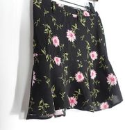 Junior's | SO | Black & Pink Floral Flounce Ruffle Mini Skirt - XSmall