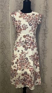 NEW WITHOUT TAGS Line + Dot floral print cream midi dress women’s size S