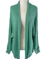 New  Open Front Ruched Neck Liana Cardigan Green Size Medium