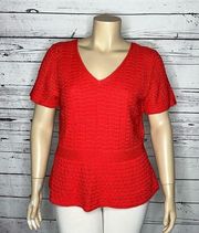 Talbots NWT Size XL Pink V-Neck Peplum Hemline Crochet Open Weave Sweater Top