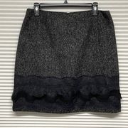 10 // T Tahari Black Multi Lace Trimmed Tweed Mini Pencil Skirt