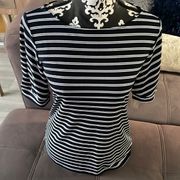 ANN TAYLOR FACTORY Striped Navy Blue & White Short Sleeve Top Size Small