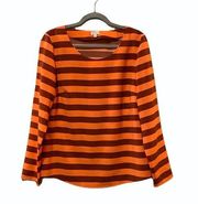 Cremieux Orange Red Striped Long Sleeve Blouse Sz M