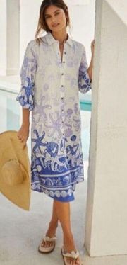 Anthropologie Printed Shirtdress Mini Dress Blue Motif New Womens Petite Size XS
